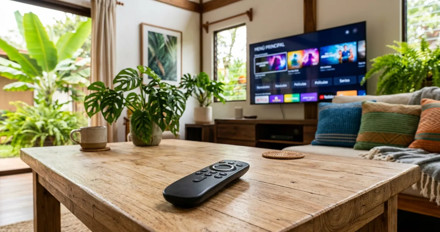 Cuanto cuesta Netflix en Costa Rica - Televisor con streaming y control remoto en sala familiar 2026