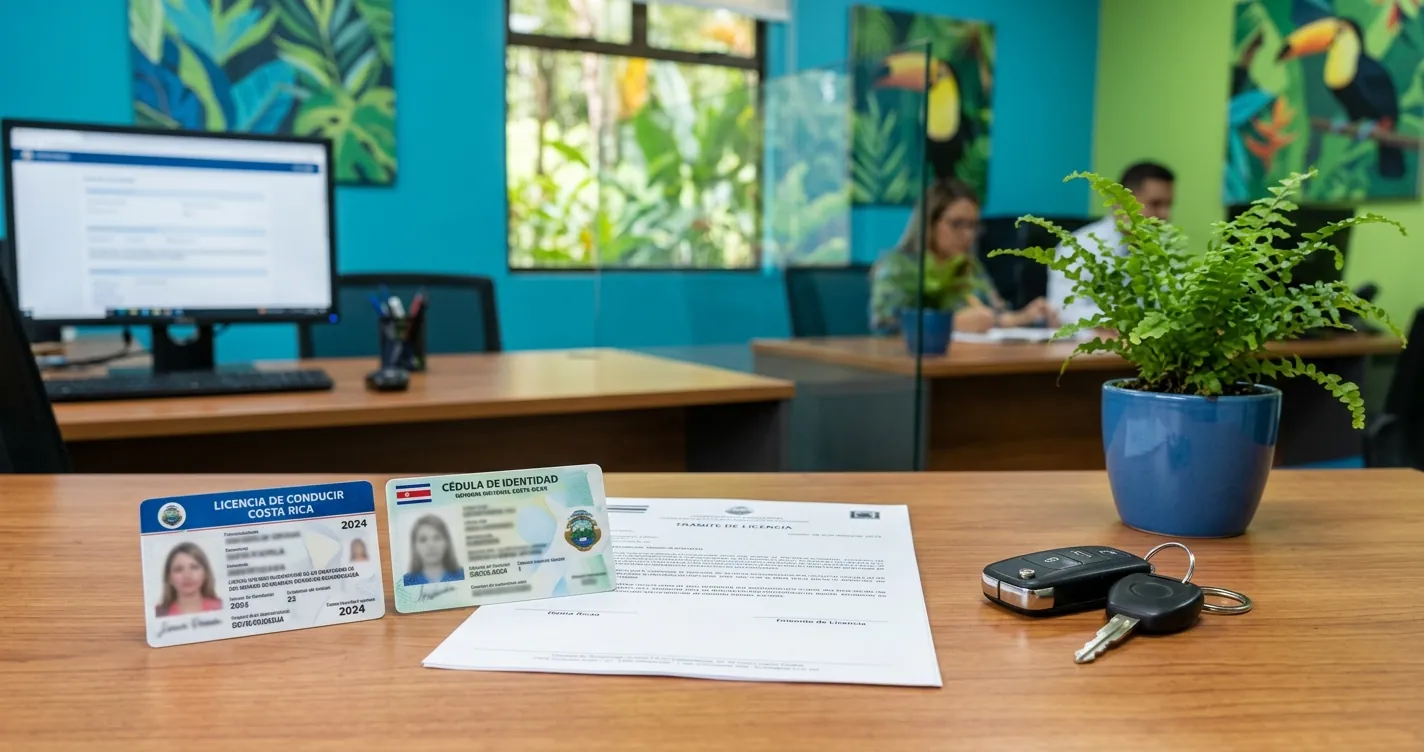 Cita para homologar licencia en Costa Rica - documentos y licencia de conducir sobre escritorio