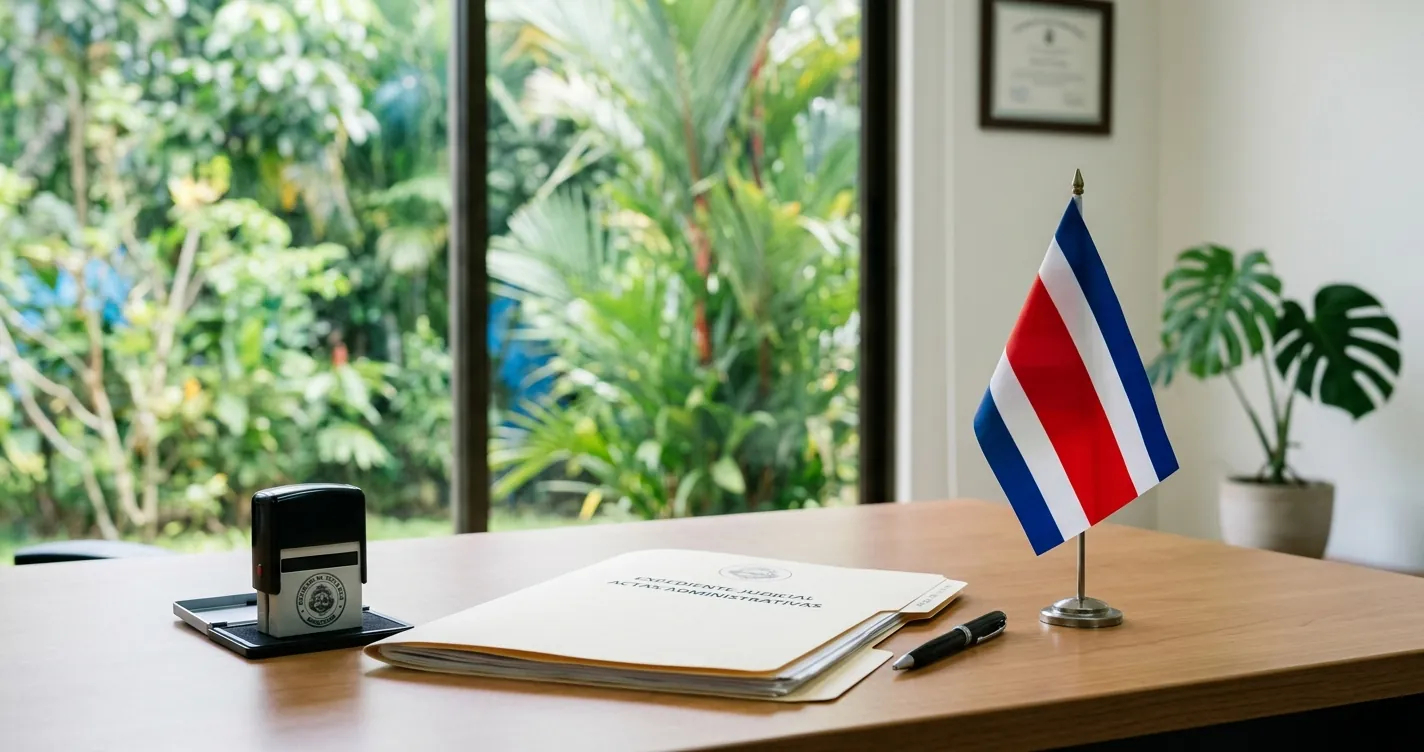 Requisitos para nacionalizarse en Costa Rica - Documentos legales y bandera costarricense sobre escritorio de trámites