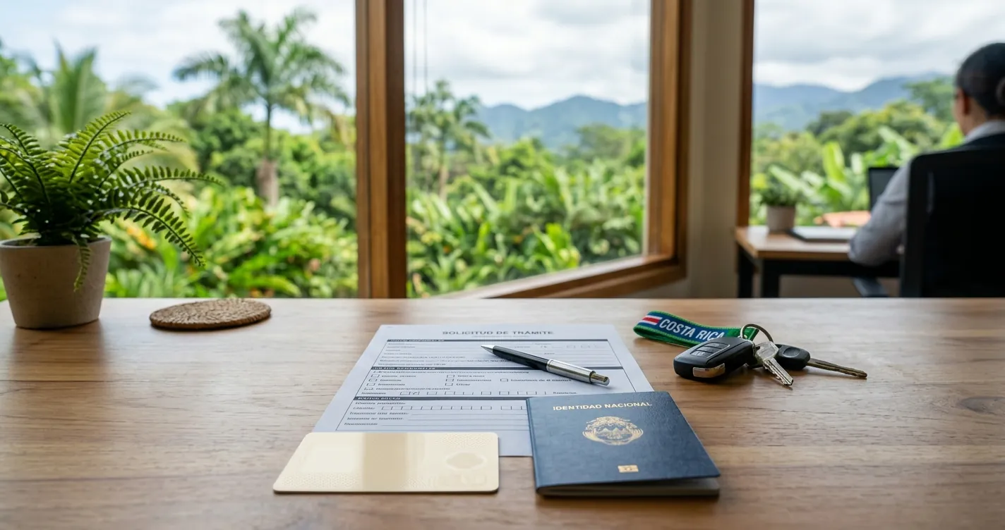 Requisitos para renovar la licencia de conducir en Costa Rica - documentos y licencia sobre escritorio de trámites