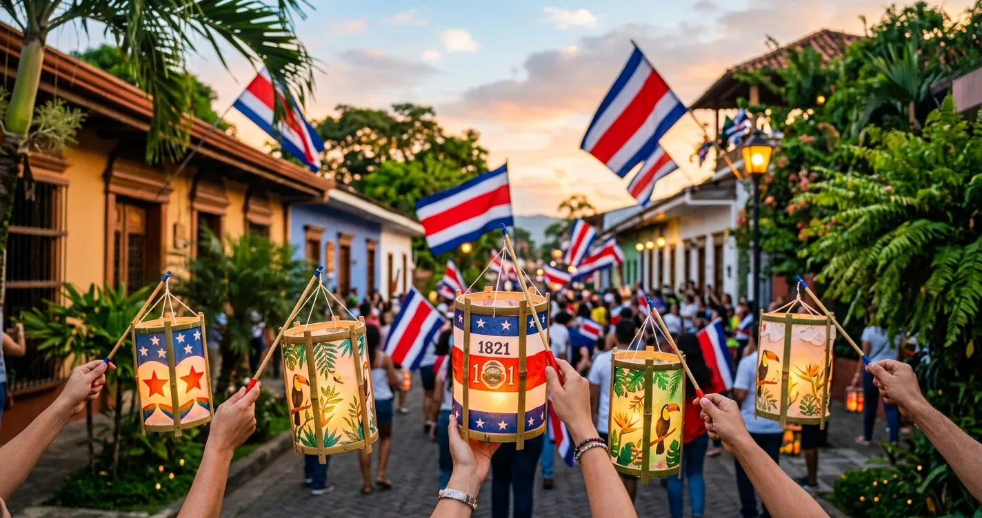 Fiestas patrias en Costa Rica - Faroles y banderas tricolor en el desfile del 15 de setiembre