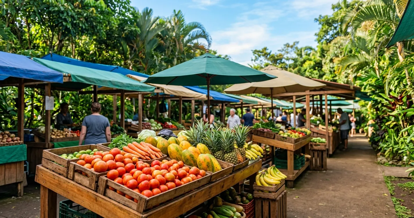 Ferias del agricultor en Costa Rica - Puestos con frutas y verduras frescas