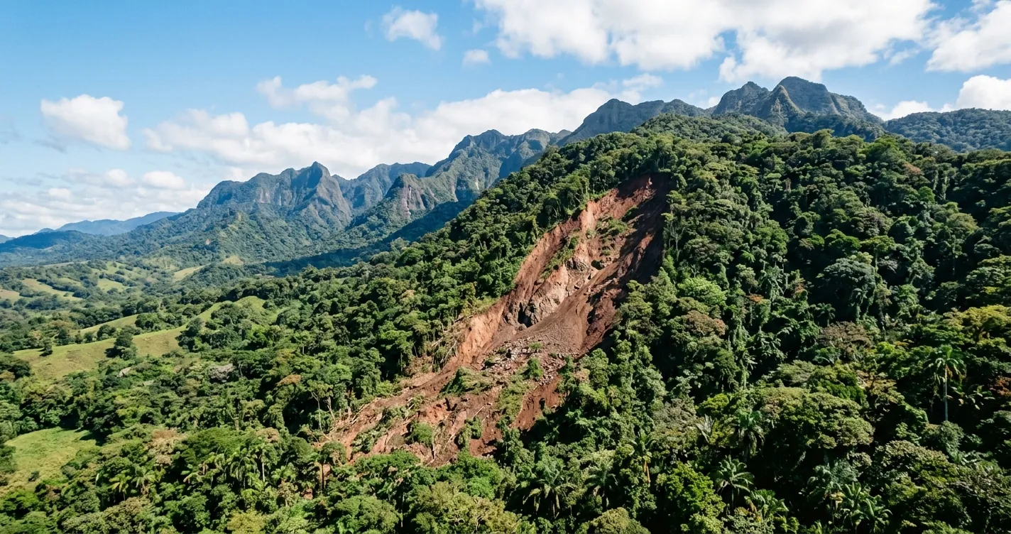 Terremotos en Costa Rica - Ladera con deslizamiento en la zona de Cinchona y la cordillera Volcánica Central
