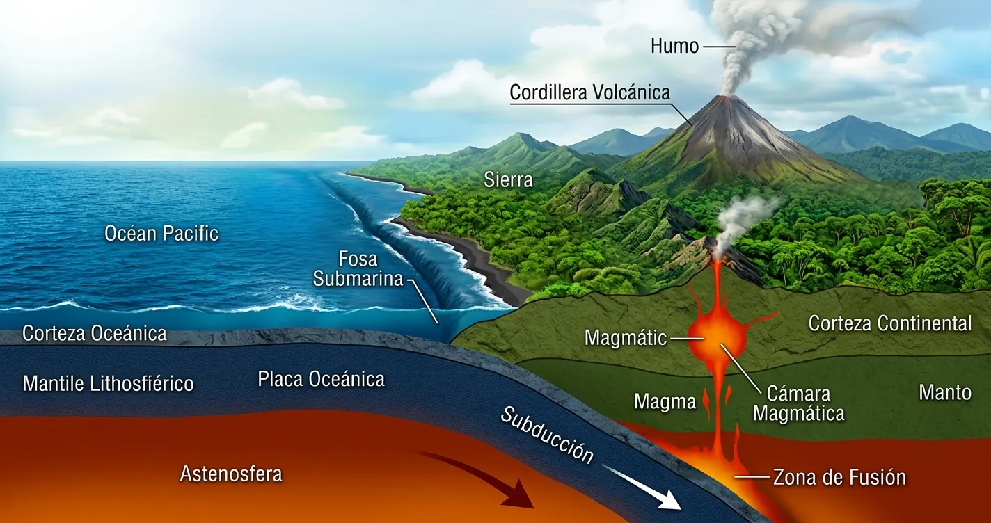 Placas tectónicas en Costa Rica - Subducción de la Placa del Coco bajo la Placa Caribe y fallas geológicas