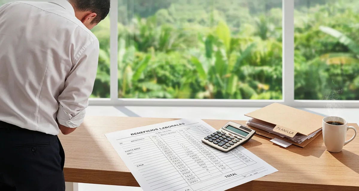 Pago de liquidación en Costa Rica 2026: trabajador revisando el desglose de prestaciones y el cálculo del finiquito en colones